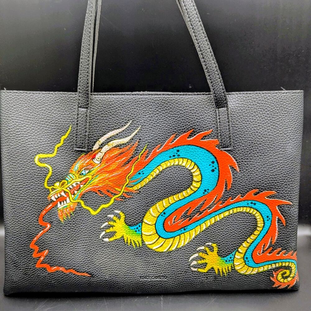 Hand-Painted Imperial Dragon Vince Camuto Tote | One-of-a-Kind 00| Wearable Art